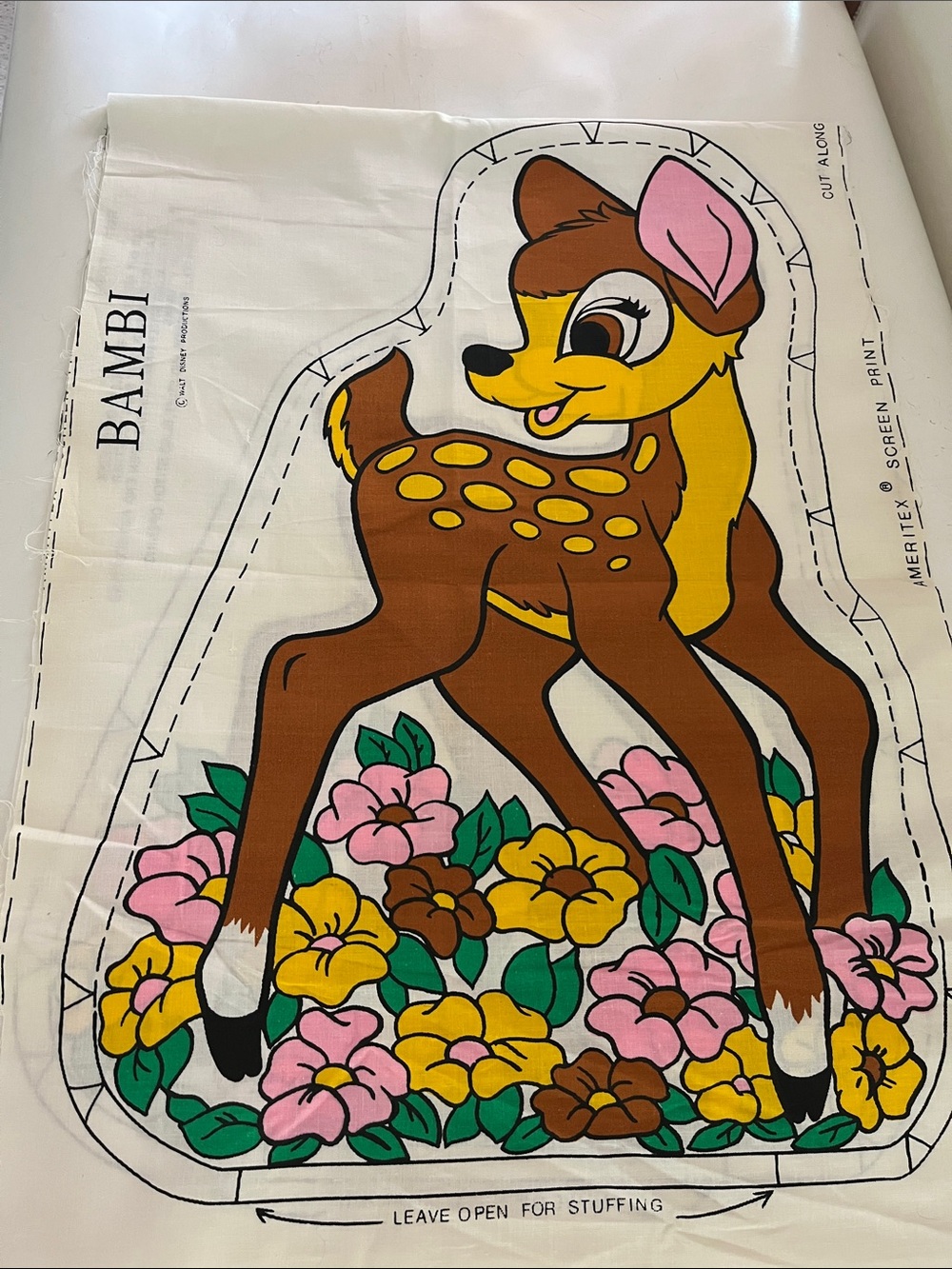 Vintage Disney Bambi Deer Pillow Panel - Brown & Yellow Fawn Print